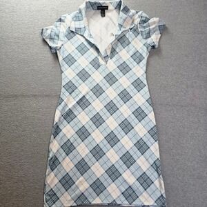 Streetwear Society Mini Dress Womens XL Blue Plaid Collared V Neck Y2K Preppy